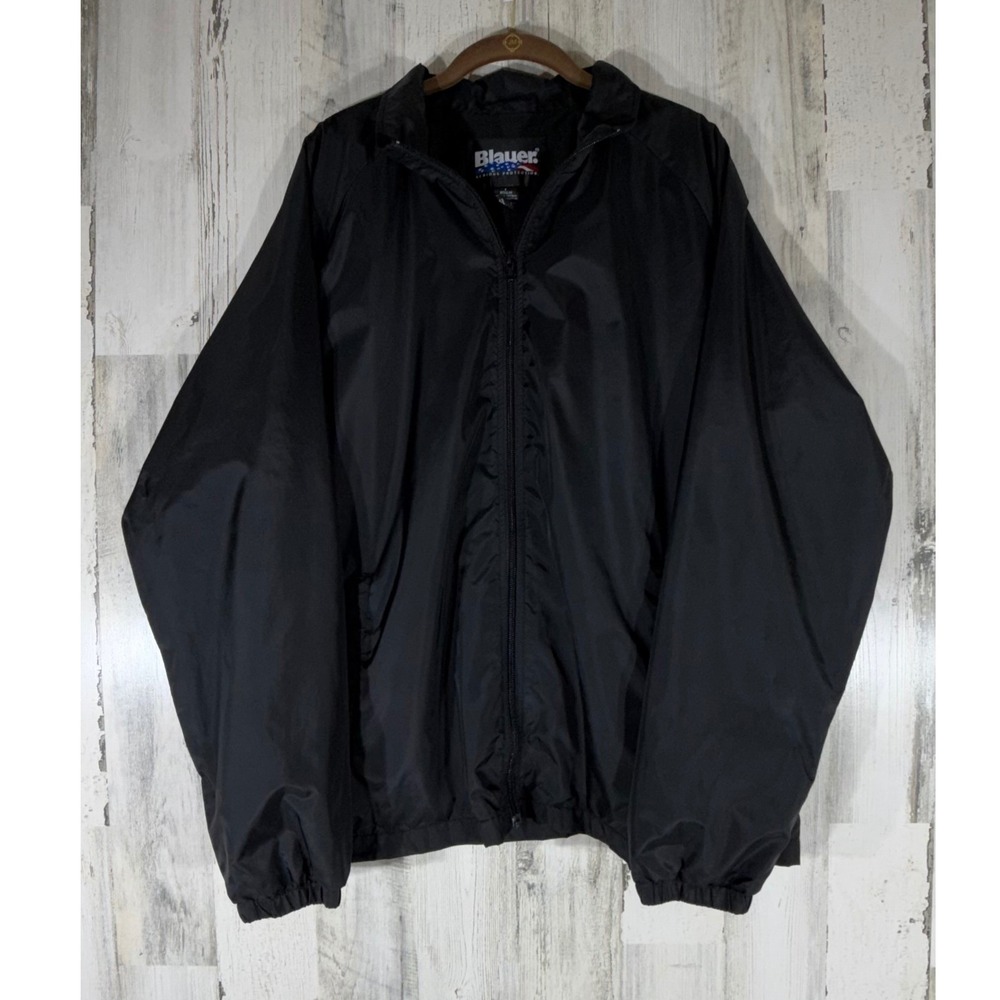 Blauer Fleece‎ Lined Nylon Jacket Size Large Black Full Zip Side Snaps Pockets